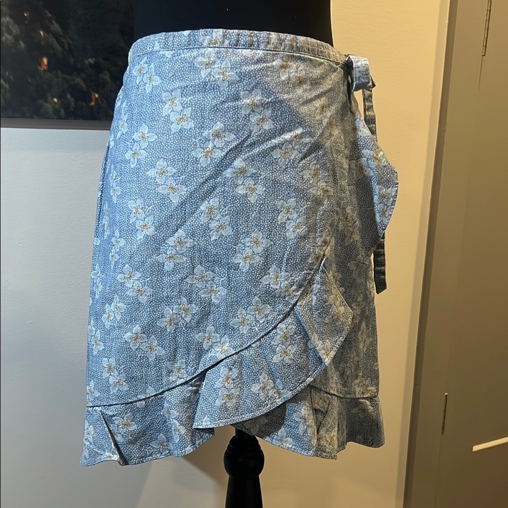 J. Crew Printed Chambray Faux-Wrap Skirt